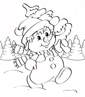 Снеговичок несет елку детям